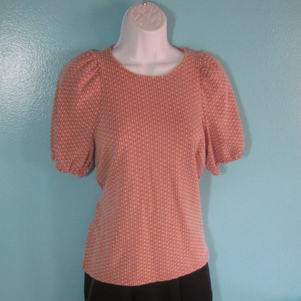 Madewell Womens Size XS Floral Jacquard Puff-Sleeve Keyhole Top Blouse 34" Bust - Picture 14 of 14